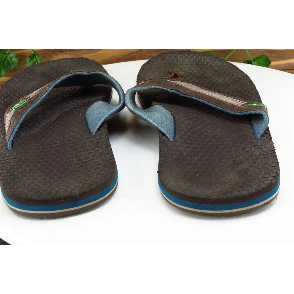 Sanuk Size 9 M Brown Flip‎ Flop Leather Men Shoes